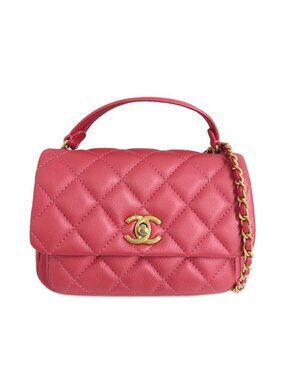Chanel Top Handle Mini Flap Bag Pink As1226 Quilted Lambskin